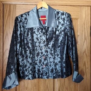 JS Collections Formal Blue Taffeta Beaded Rhinestone Cocktail Jacket 14.